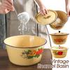 Ciotola Smaltata Vecchio Stile Nostalgica Retrò Vintage Ciotola da Miscelazione Smaltata con Coperchio Contenitore per Insalata di Verdure Torta Bacinella per Zuppa Cinese