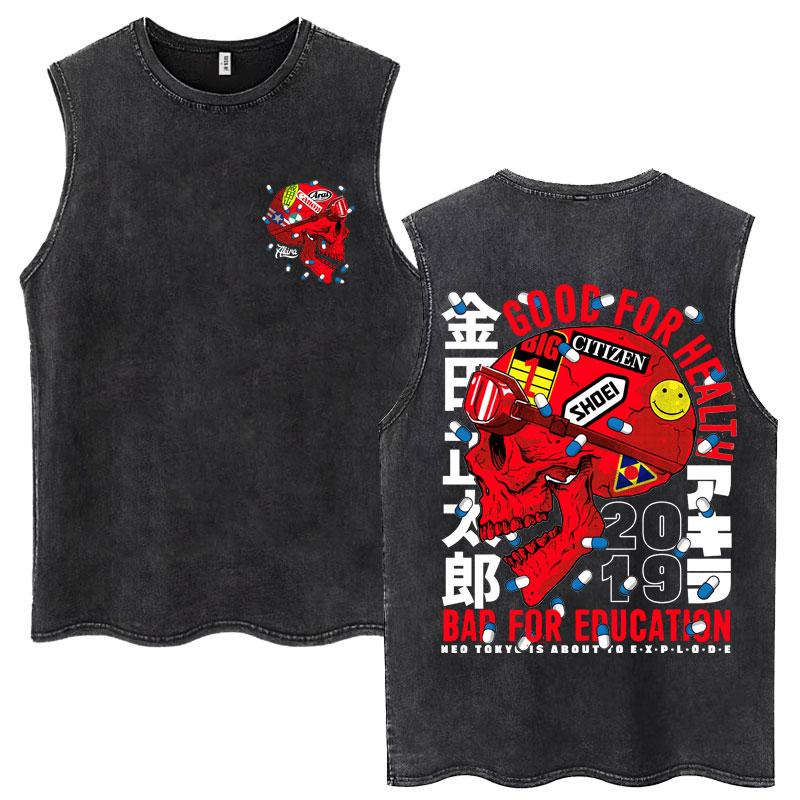 

Anime Akira Kaneda Shotaro Motorbike Washed Tank Tops Men Women Harajuku Manga Sleeveless Vests Cotton T Shirt 3XL