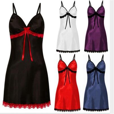 Womens Lace Bow Dazzling Lingerie Babydoll Nightwear Sleepskirt Perspective Pajamas Sling Nightdress