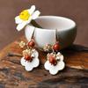 Vintage Flower Natural Stone Earrings for Women Girl Ethnic Style Gold Earrings Jewelry Accessories Birthday Gifts Earrings