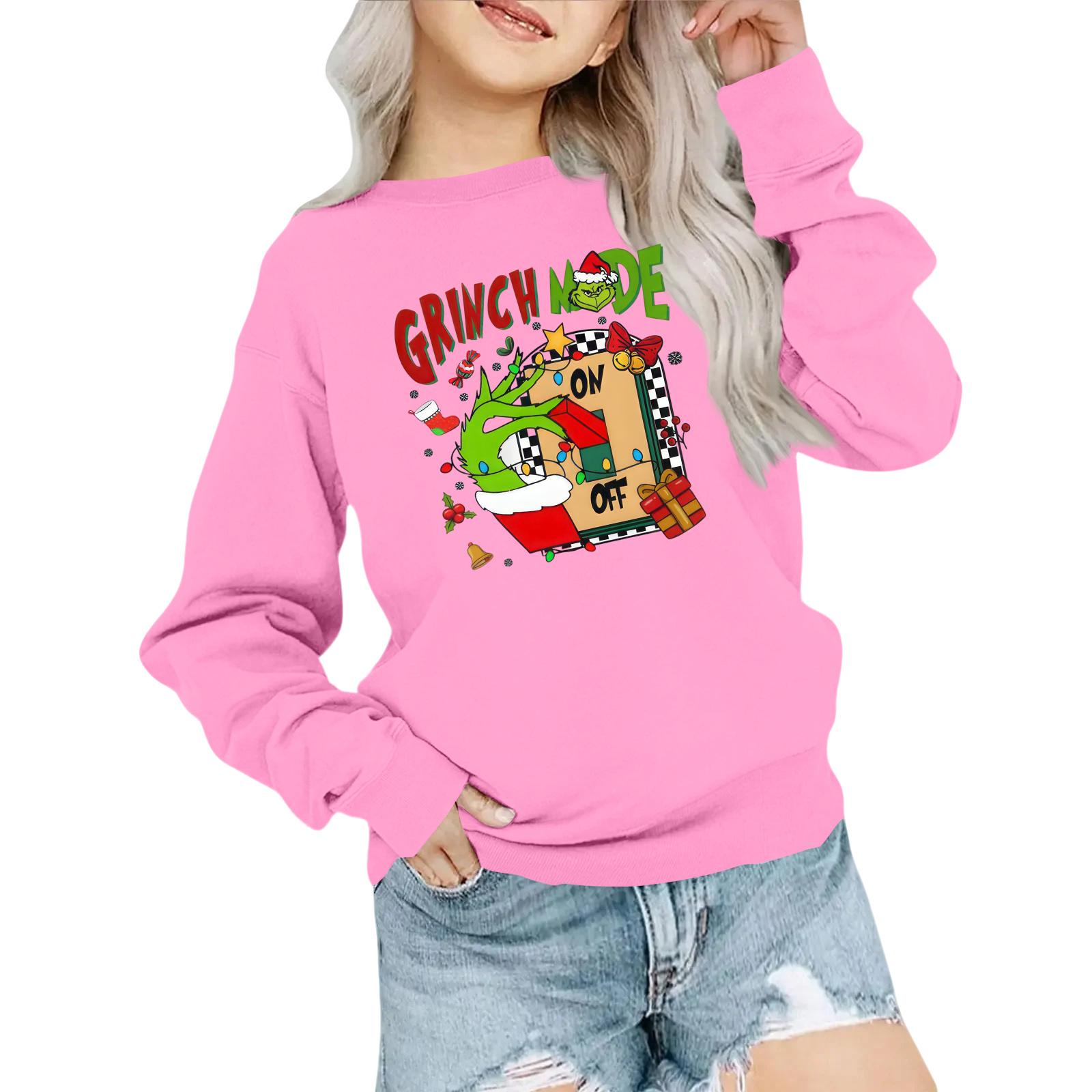 

Детская модная толстовка оверсайз с круглым вырезом, свободного кроя, с длинными рукавами, с повседневным рождественским принтом 160 розовый