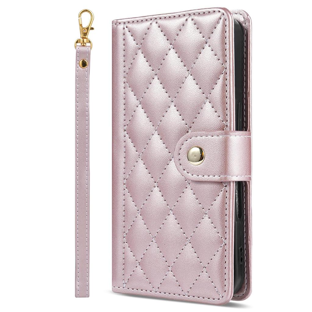 Funda tipo cartera de cuero con diseño de rejilla 3D y correa de lujo, soporte para libro para iPhone 17 16 15 Pro Max Samsung S25 S24 Plus A17 A16, para chicas, ranura magnética para tarjetas, tapa abatible