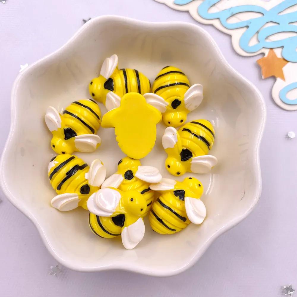 10PCS Resin Cute Colorful 3D Cartoon Bee Flower Figurines Flat Back Rhinestone Garden Scrapbook DIY Bow Decor  Accessories