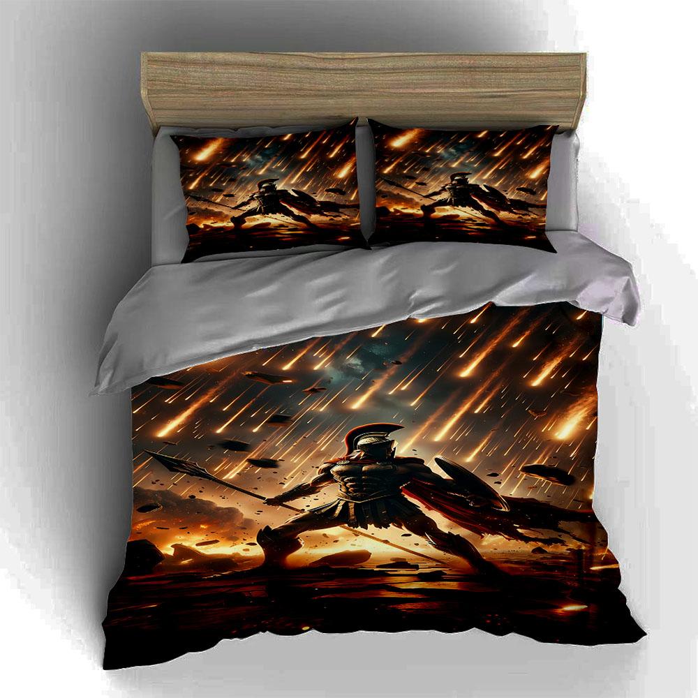 Fiery Warrior Scene Bedding Duvet Cover Sets Duvet Covers Pillowcases Gifts (1 * Duvet Cover 2 * Pillowcases, Without Duvet Insert)