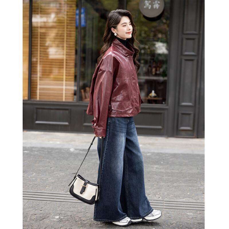 ITISF4 Sweet Cool Old Money Style Oversized Short Leather Motorcycle Jacket