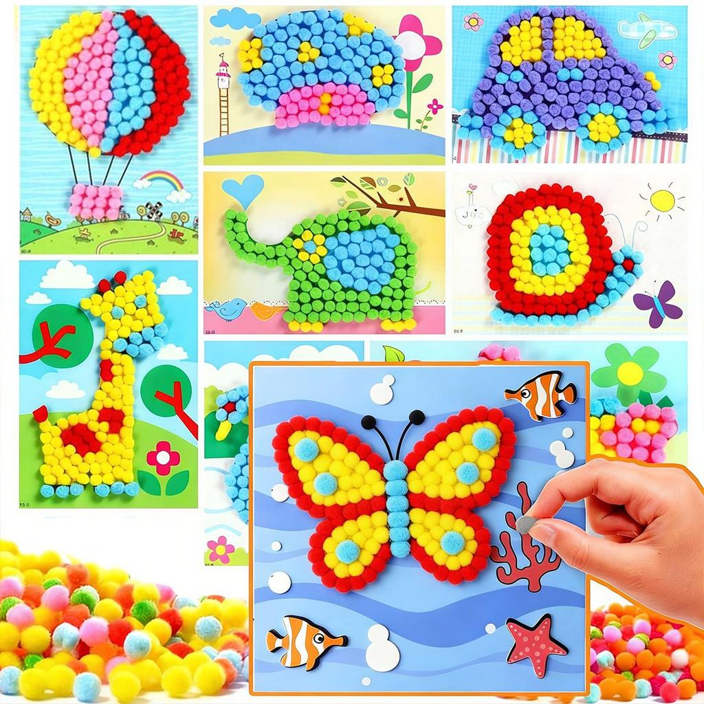 3Pcs DIY Plush Ball Art Kit - Animals Felt Mosaic Puzzle Crafts for School Projects, Creative Home Wall Decor,  ZSY