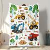 Cartoon Construction Vehicles Throw Blanket - Vibrant Tractor Excavator Kids Pattern Cozy Soft Accent for Bed Couch Car Decor
