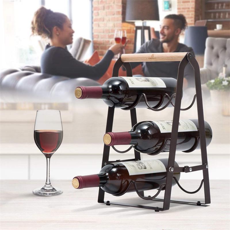 Foldable Iron-Wood Desktop Wine Rack & Storage Shelf