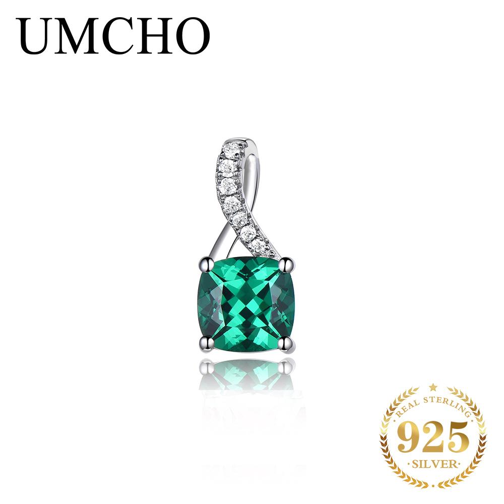 

UMCHO S925 изумрудные подвески с драгоценными камнями для женщин, натуральная подвеска-пасьянс, ожерелье, брендовые украшения для подруги without chain изумрудный