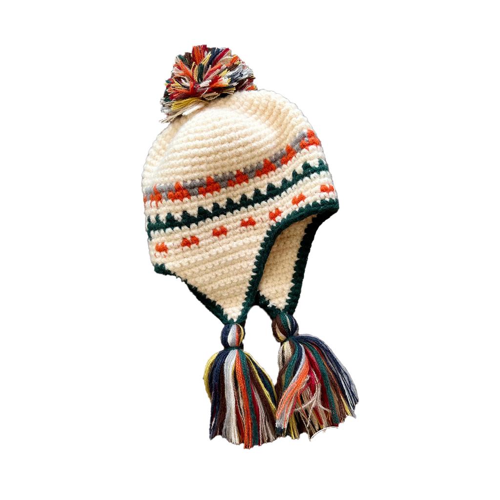 Children's Niche Vintage Machine Embroidered Lei Feng Hat Unisex Autumn Winter Warm Ear-Protecting Tassel Acrylic Common Casual