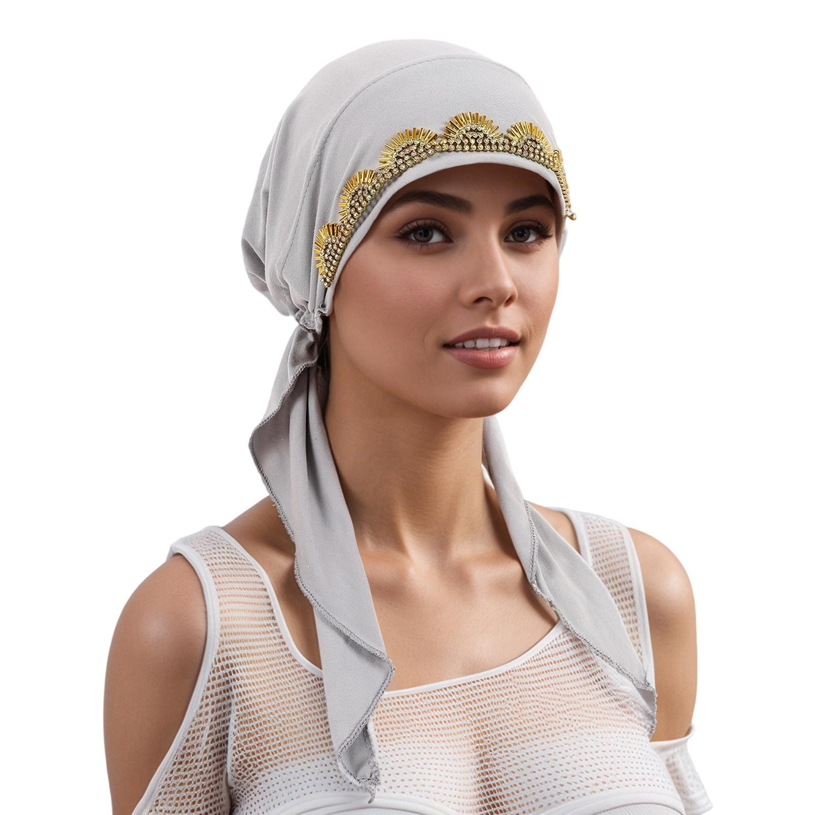 African Styles Ethnic Style Head Wrap Sunflower Rhinestones Decors Comfortable Headscarf for Women Wear os серый