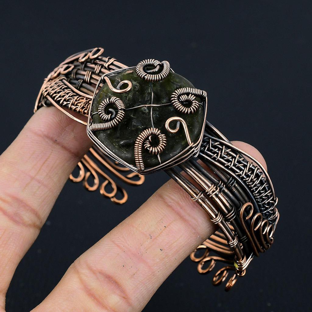 Moldavite Bangle, 999 Copper Wire Wrapped Jewelry, Gemstone Bangle, Gift For Her Handmade Dainty Jewelry