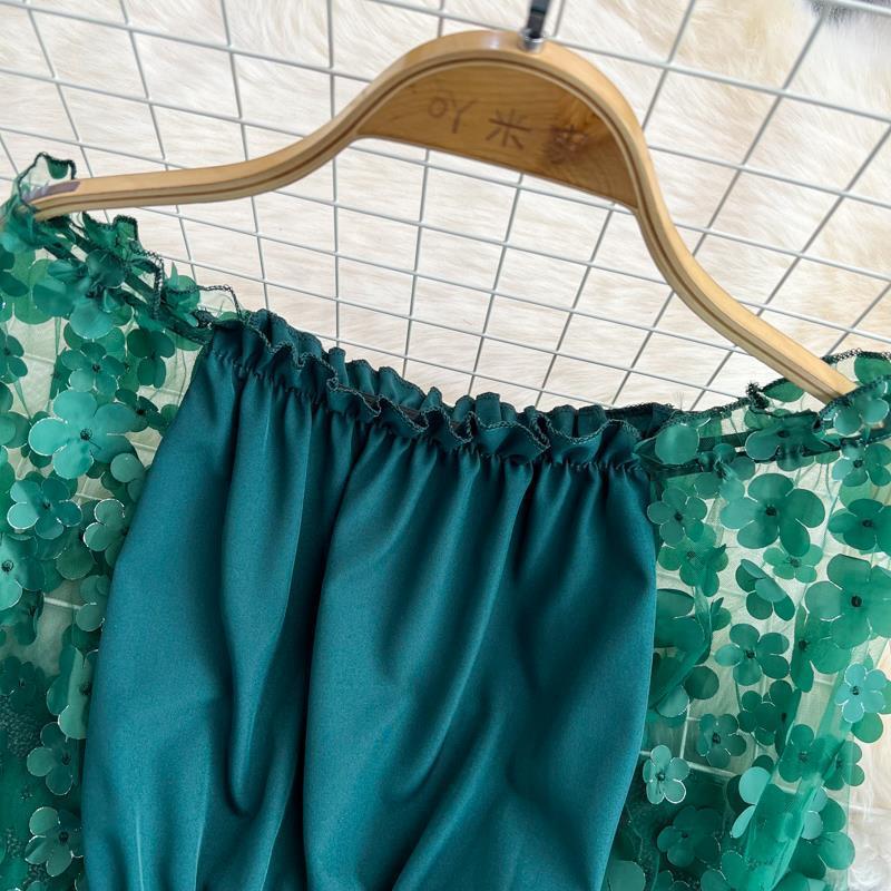Top da Donna Elegante Monospalla in Chiffon a Rete Floreale 3D - Ampio, Modellante in Vita e Off-the-Shoulder per l'Estate