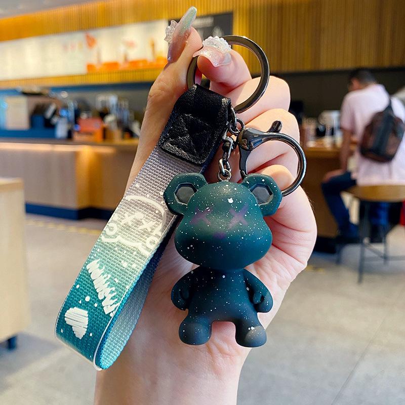 Starry Sky Chameleon Bear Keychain - Cute Plush Toy & Schoolbag Pendant Gift