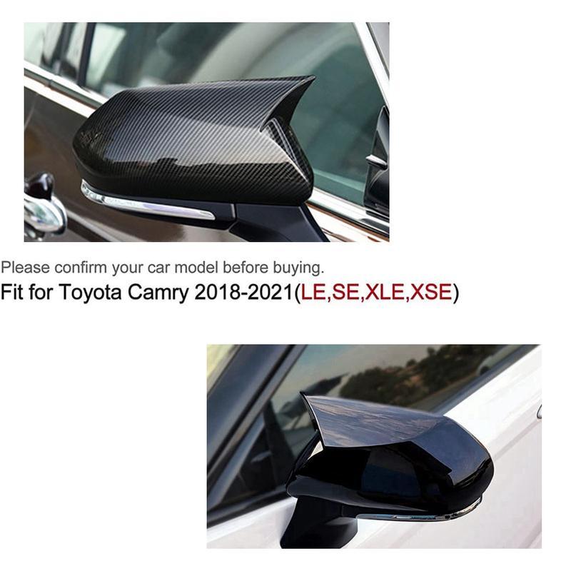For Toyota Camry 2018- Car Rearview Side Mirror Cover Wing Cap Exterior Door Rear View Case Trim Carbon Fiber Look Black