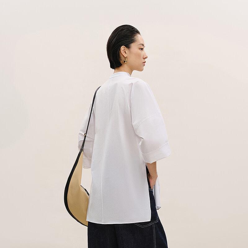Less 2026 Spring Ruffle Collar Loose Straight Long Sleeve Shirt