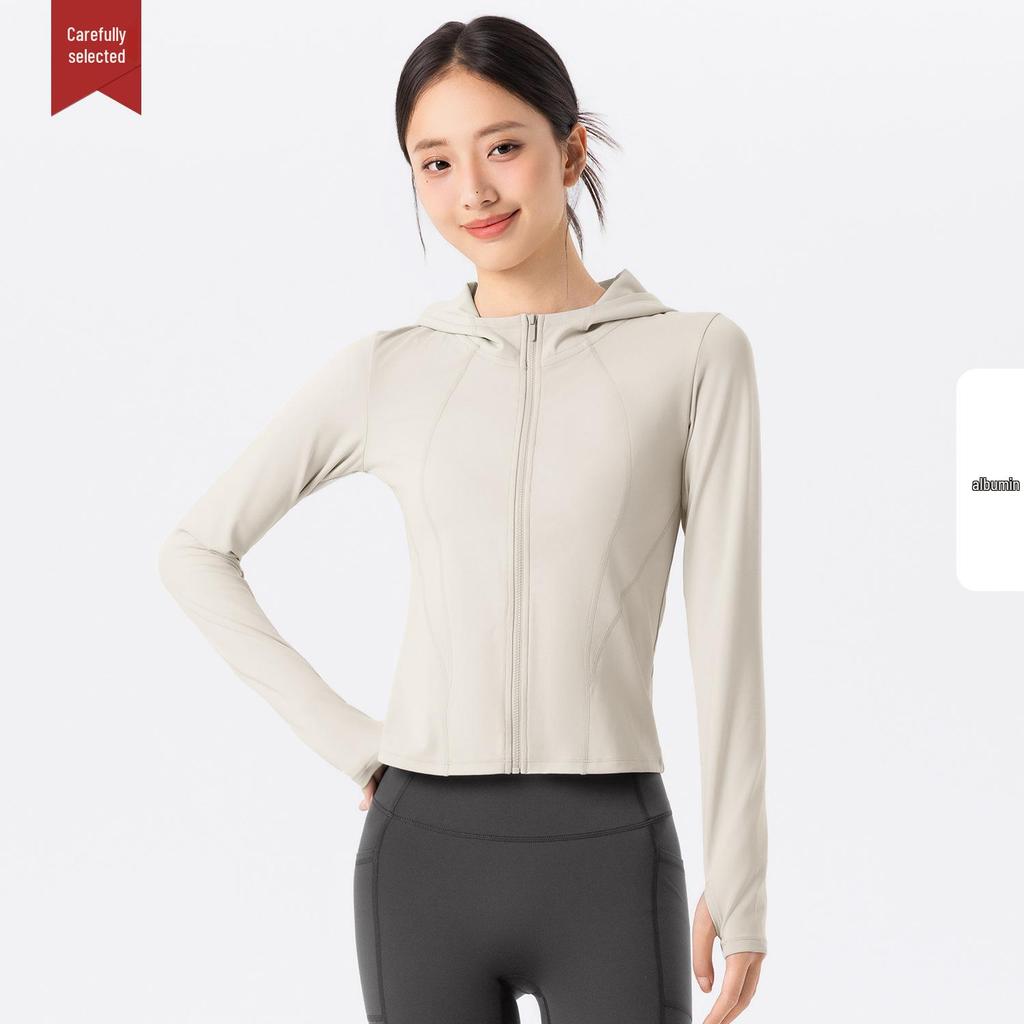 Women's Fleece-Lined Slim-Fit Sports Jacket - Warm Hooded Fitness Top for Outdoor Running & Yoga