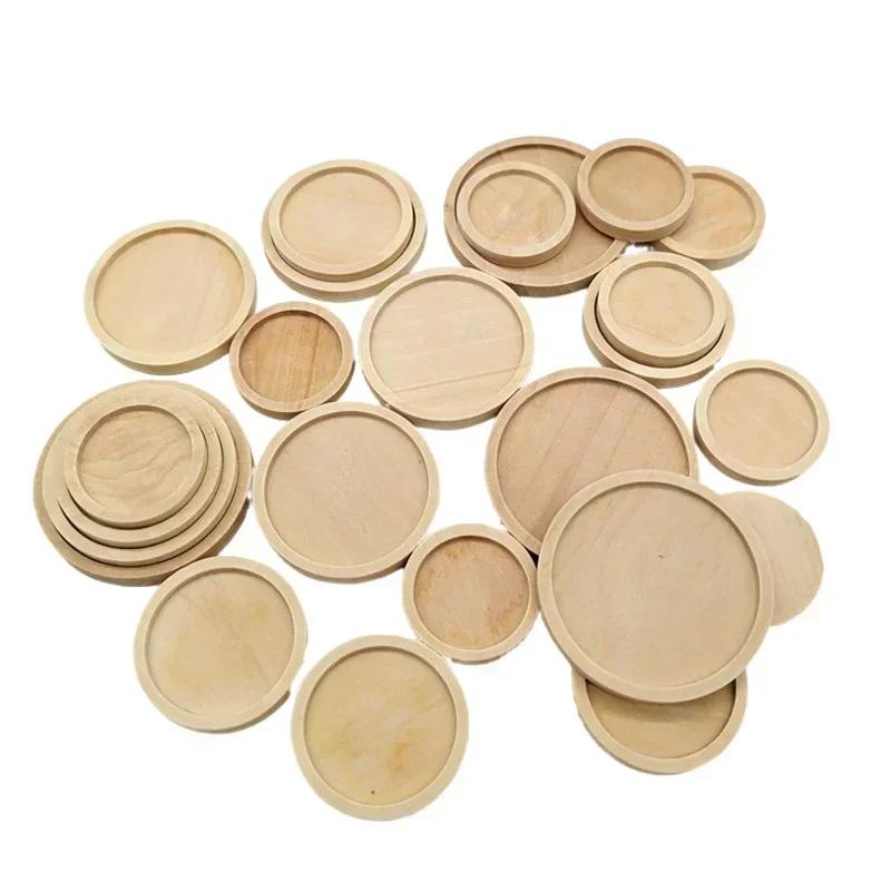 100pcs/lot 25-40mm Round Wood Pendant Trays Circle Wood Panels for Painting Round Canvas Boards, Unfinished Wooden Trays