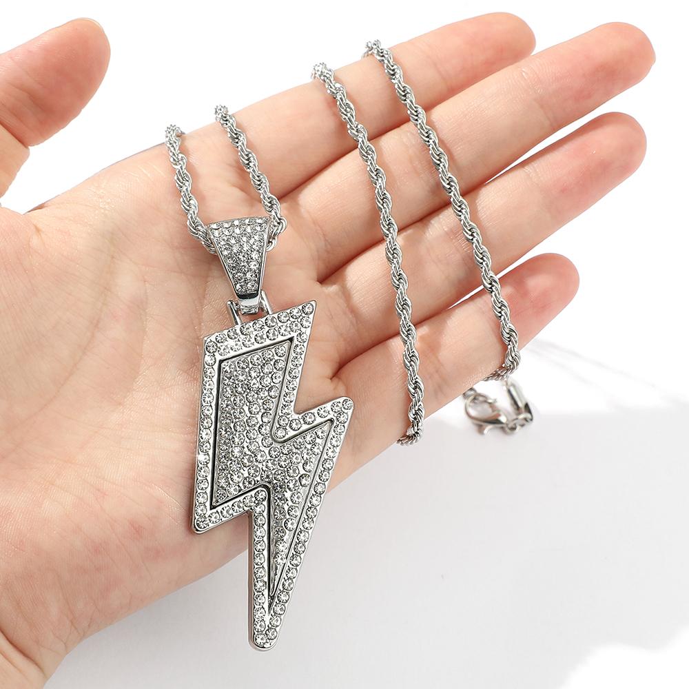 Joyería de moda retro lleno de circón collar de relámpago para hombres accesorios de locomotora de fiesta de hip hop colgante collar joyería