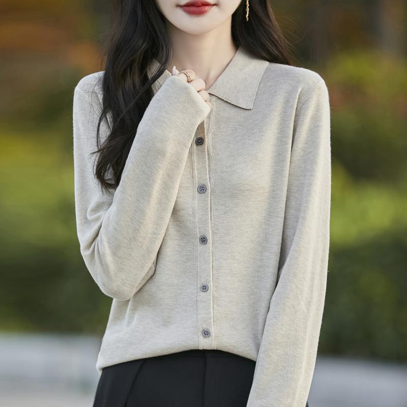 Casual Loose Knitted Long Sleeve Polo Neck Cardigan Sweater