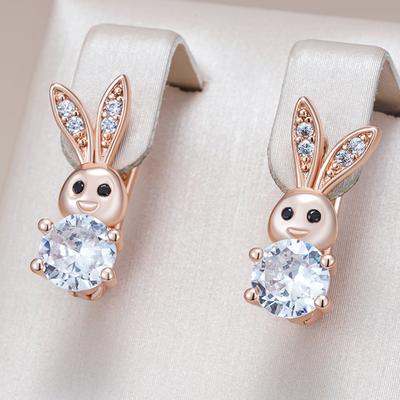Fashion  Rose Gold Color Cute Rabbit Drop Earrings For Women Shiny Natural Zircon Accessories Daily Animal Jewelry