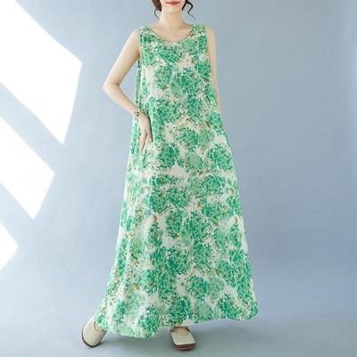 Sleeveless Plus Size Cotton Vintage Floral New In Dresses for Women Casual Loose Long Summer Dress