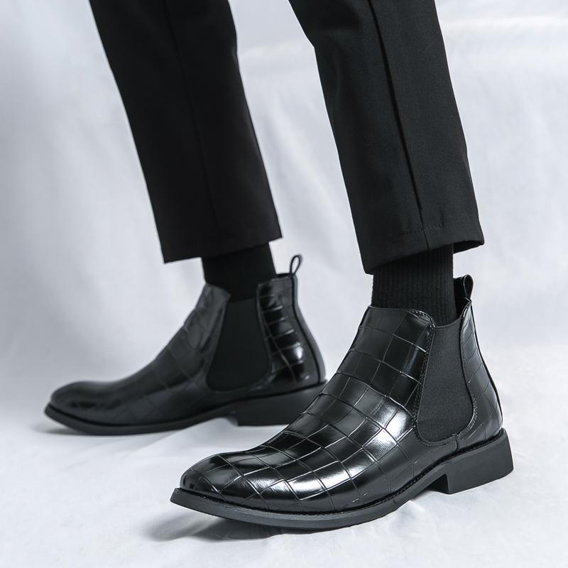 Modne, uniwersalne męskie buty podstawowe Męskie casualowe buty Chelsea Modne buty do kostki w stylu brytyjskim Męskie ręcznie robione wsuwane buty z wysoką cholewką