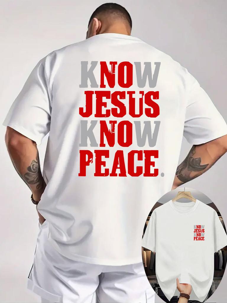 T-shirt con Slogan Stampato sul Retro "Conosci Gesù Conosci la Pace" Per Unisex Realizzata al 100% in Cotone Perfetta per lo Stile Streetwear Estivo