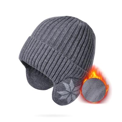 Outdoor Men Winter Knitted Hat Plush Warmth Peaked Cap Earmuff Casual  Faux Fur Lined Bomber Hats Cycling Ear Protection