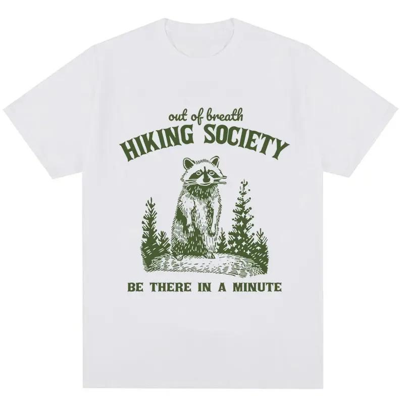 Out of Breath Hiking Society Raccoon Funny T Shirt Retro Creativity Popular Short Sleeve Men Women Loose Casual Cotton Tees Male