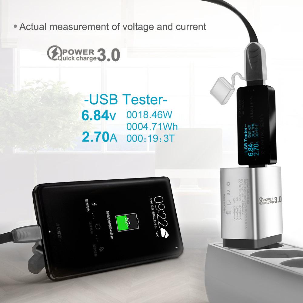 QC3.0 3-Port USB Fast Charger 5V/9V/12V for Travel (US/EU)