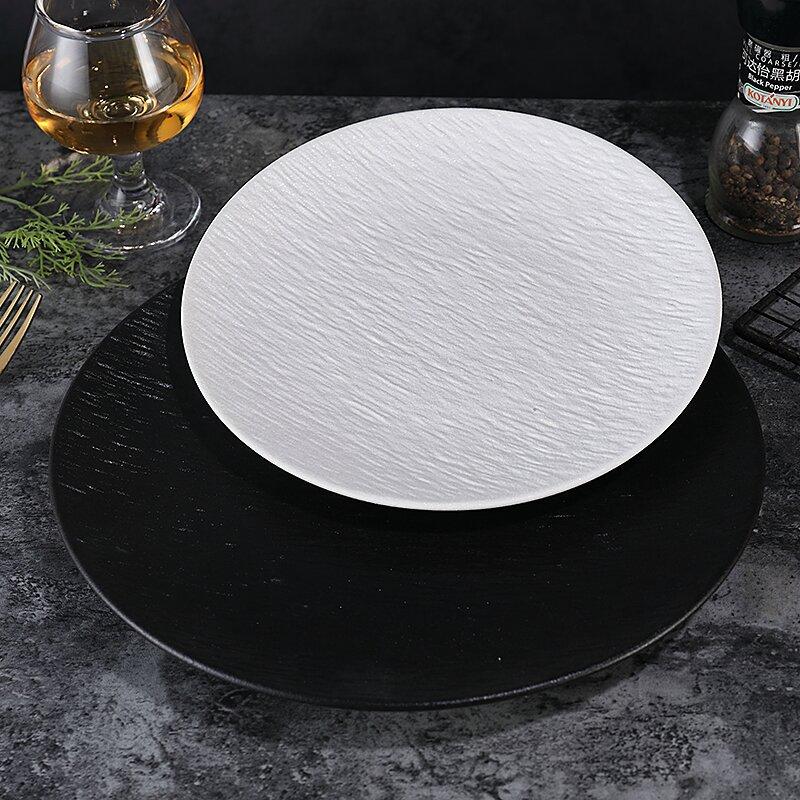 Japanese-style Black and White Stone-pattern Ceramic Plate Wear-resistant Round Steak Plate Home Dinner Cooking Plate Tableware