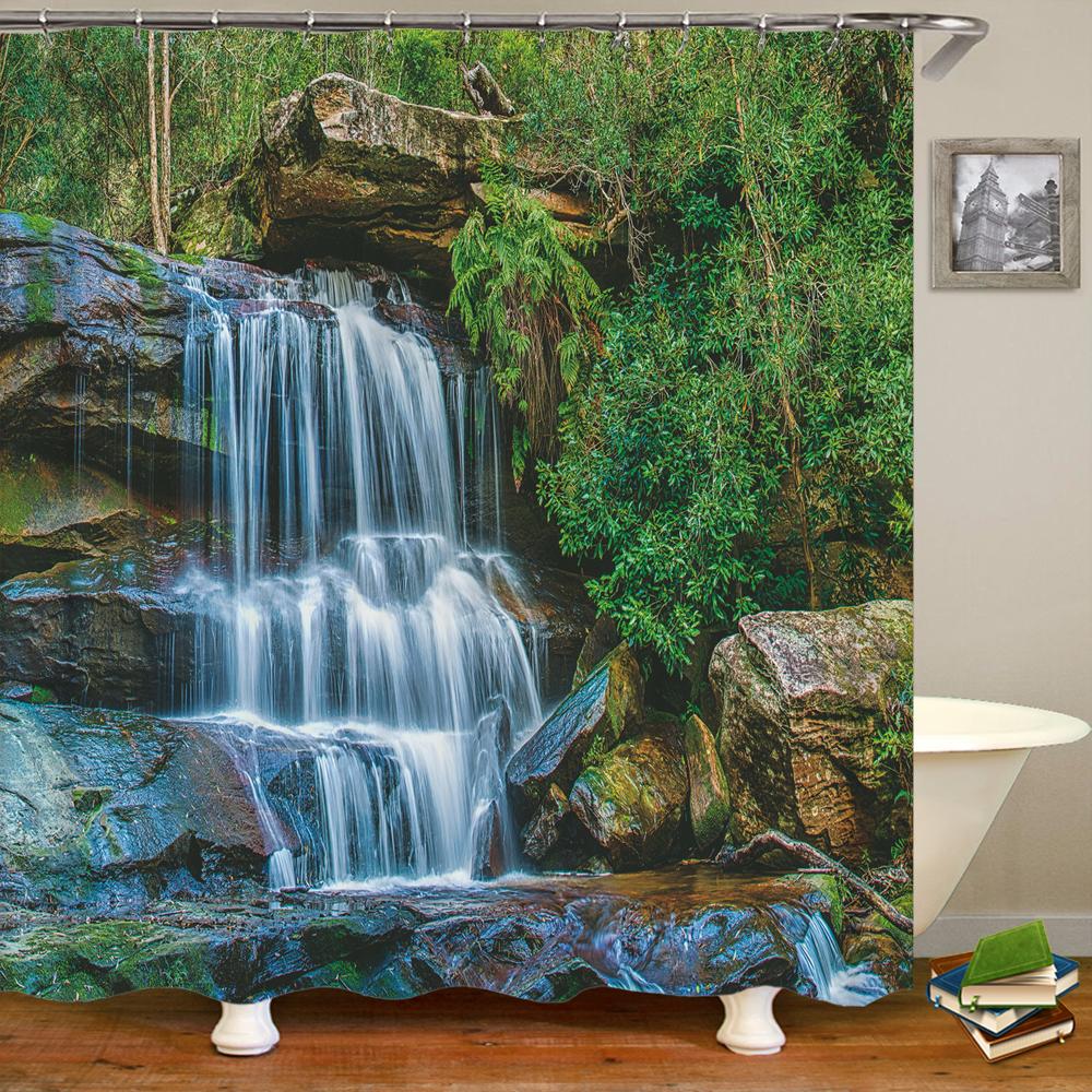 Modern 3D Printing Forest Shower Curtain Green Plant Tree Landscape Bath Curtain With Hooks For Bathroom Waterproof Scenery
