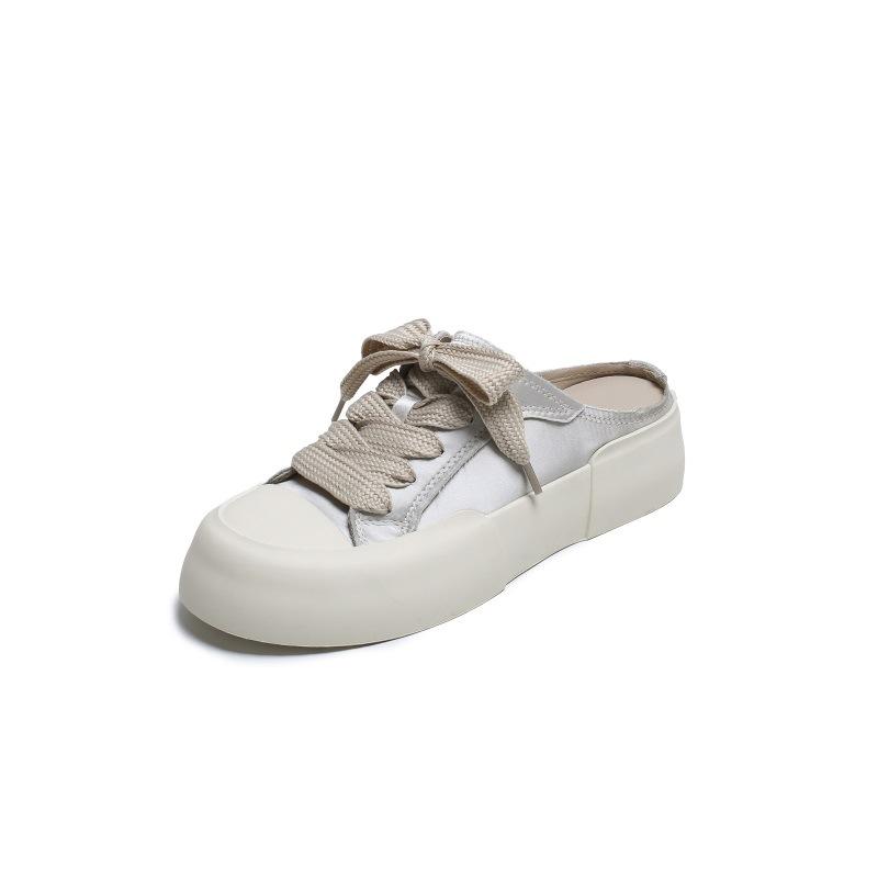 

Lazy bag head half slippers satin thick-soled white shoes lace-up outer wear board shoes sandals women s casual satin material 34