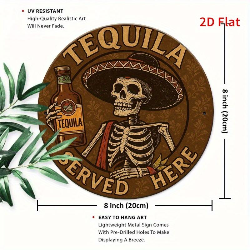 Tequila Catrina Metal Sign. 7.8x7.8 inch skeleton & sombrero decor for bar or home.