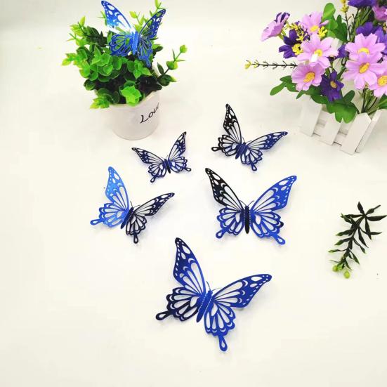 12 Pcs 3D Butterfly Wall Decals Removable Wall Sticker for Birthday Party Cake Decorations 3 Sizes Hollow Metallic Butterfly DIY