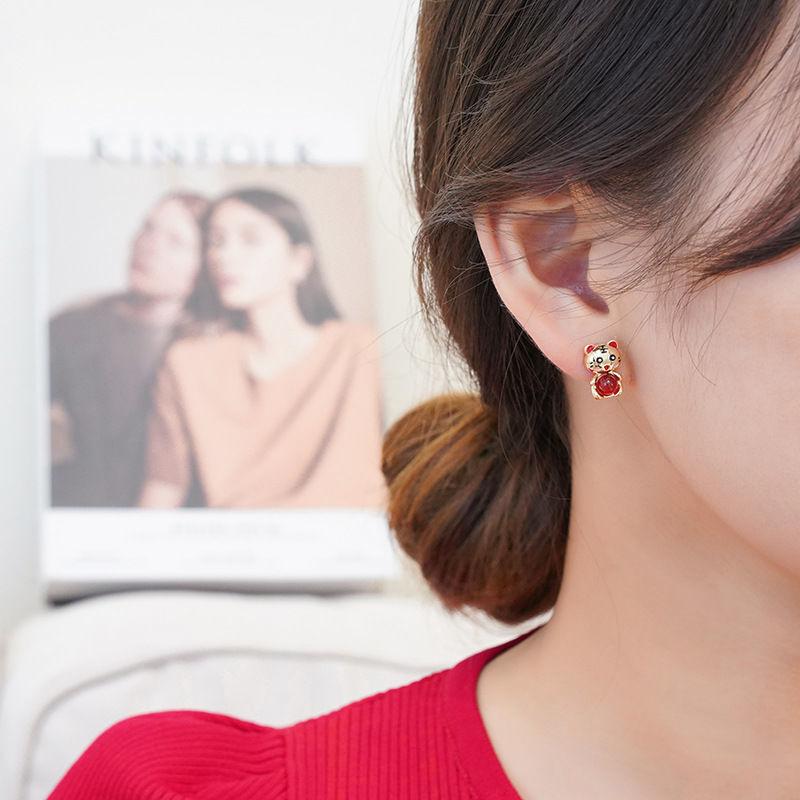 JMXD-stud earrings femininity cute little tiger earrings niche design temperament new year sweet earrings women