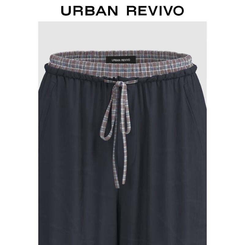 UR Women's Casual Plaid Patchwork Drawstring Wide-Leg Pants