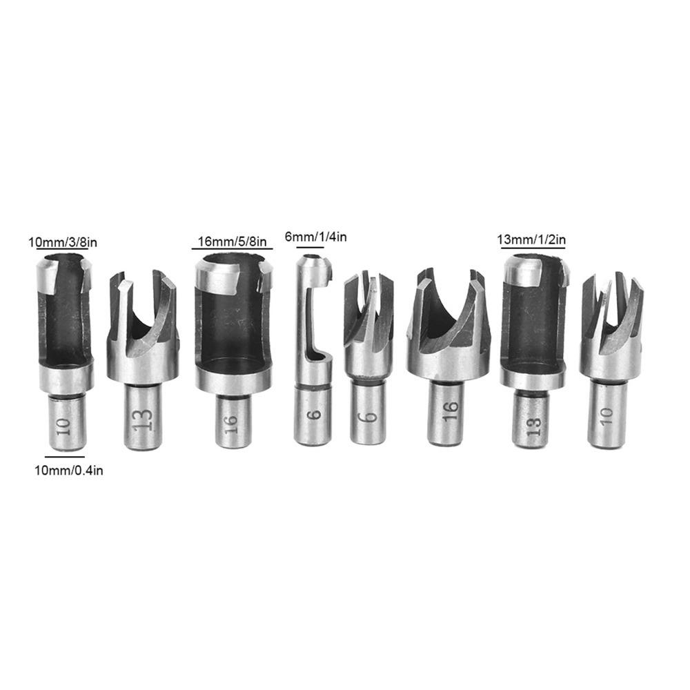 8Pcs High-Carbon Steel Wood Plug Cutter Set Straight and Tapered 6mm 10mm 13mm 16mm Chamfer Drill Bits Metric