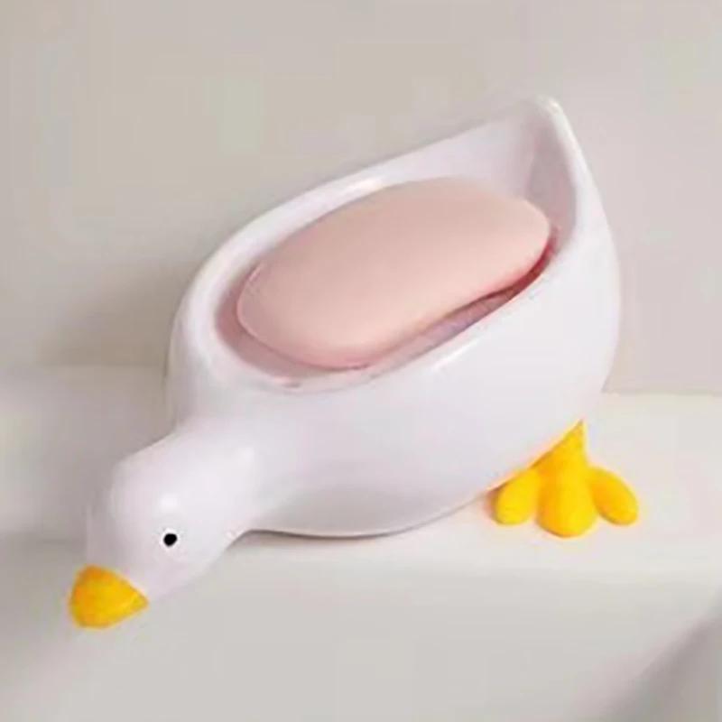 Cartoon Soap Dish Cute Yellow Duck Shape Soap Box Drainable Soap Holder Soaps Container Soaps Dish for Tray Bathroom Accessories белый