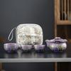Ziru Travel Peony Tea Set Portable Tea Set One Pot Three Cups Carry-on Bag Set Travel Teacup Breaking Teapot
