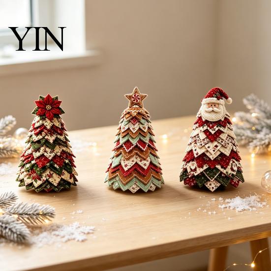 Christmas Garden Ornaments DIY Quilted Tree Kit, Handmade Fabric Tabletop Decoration, Home Holiday Ornament Collection Festive Craft Project