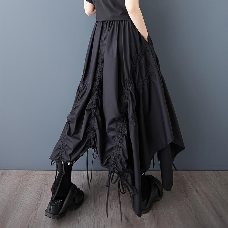 Dimanaf 2025 Summer Women New Skirts Plus Size Solid Elastic Waist Pleated Elegant Black Skirts