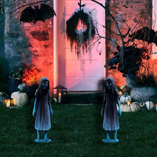 Yousheng 2 Pcs Scary Garden Metal Stakes Spooky Twins Yard Signs for Lawn Patio Haunted House Halloween Outdoor Decorations