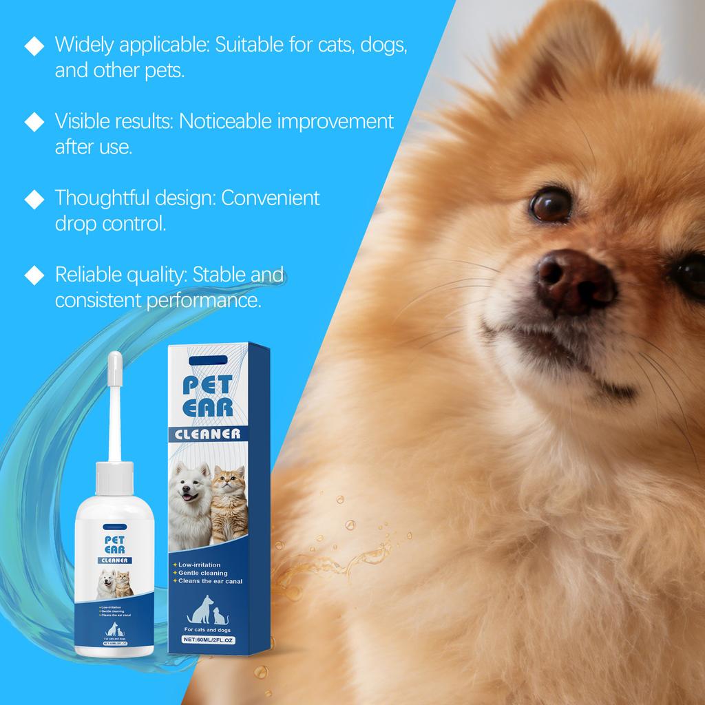 Pet Ear Cleaner With Plant-based Ingredients And A Flexible, Soft Tip For Gentle And Comfortable Cleaning Of Your Pet's Ears60ml