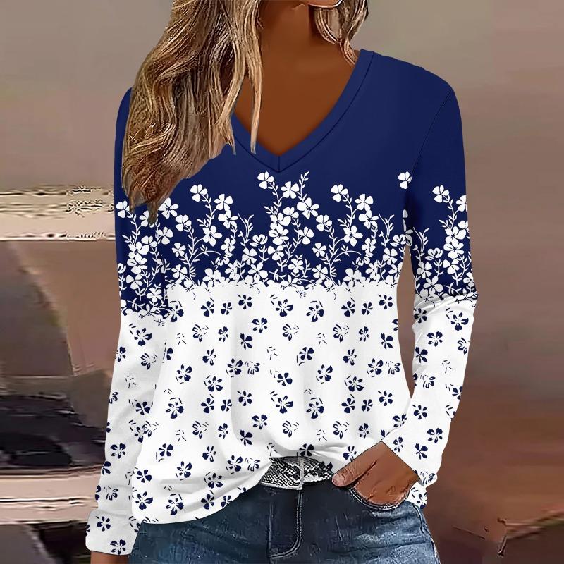 Women's Long Sleeved T-shirt Fashion Flower 3D Printed V-neck Long Sleeve Tops  Autumn Casual Festive Tops For Women Clothing