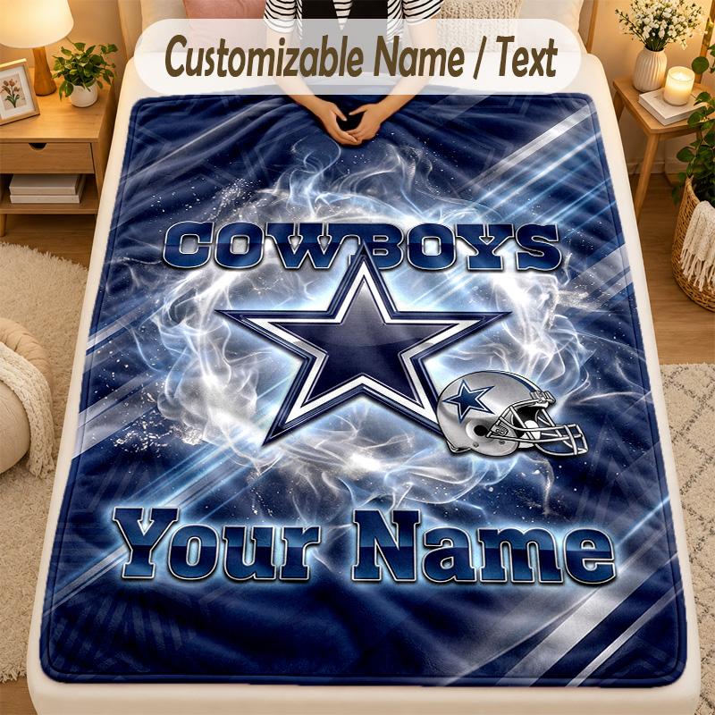 Flannel BlanketDallas Cowboys Custom Name Text Personalized Soft Warm Throw Blanket Home Decor Gift