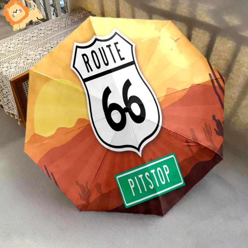 1PC Route 66 Umbrella Portable Folding Umbrella Iron Frame Hole Bone Structure Outdoor Home Umbrella A3