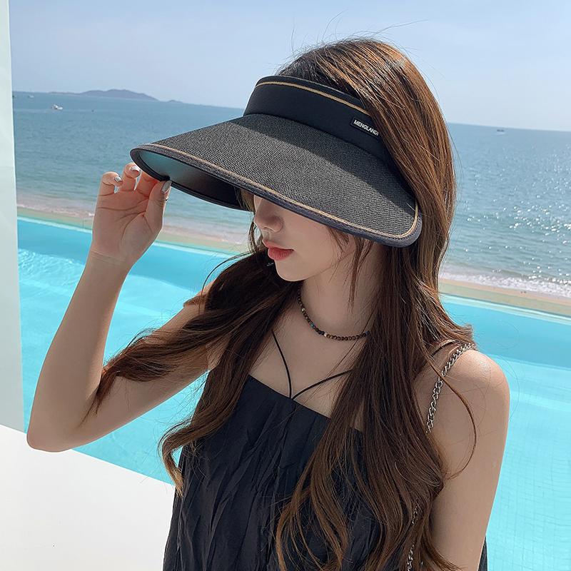 Sun hat children's summer new sunscreen hat shows a small face, UV protection, large brim, empty top vinyl straw hat