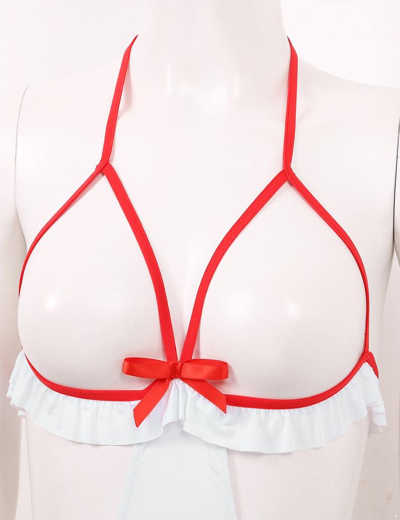 Women's Nurse Costume Set Roles Play Backless Bodysuit Uniform Outfit Set Bodysuit with Headband